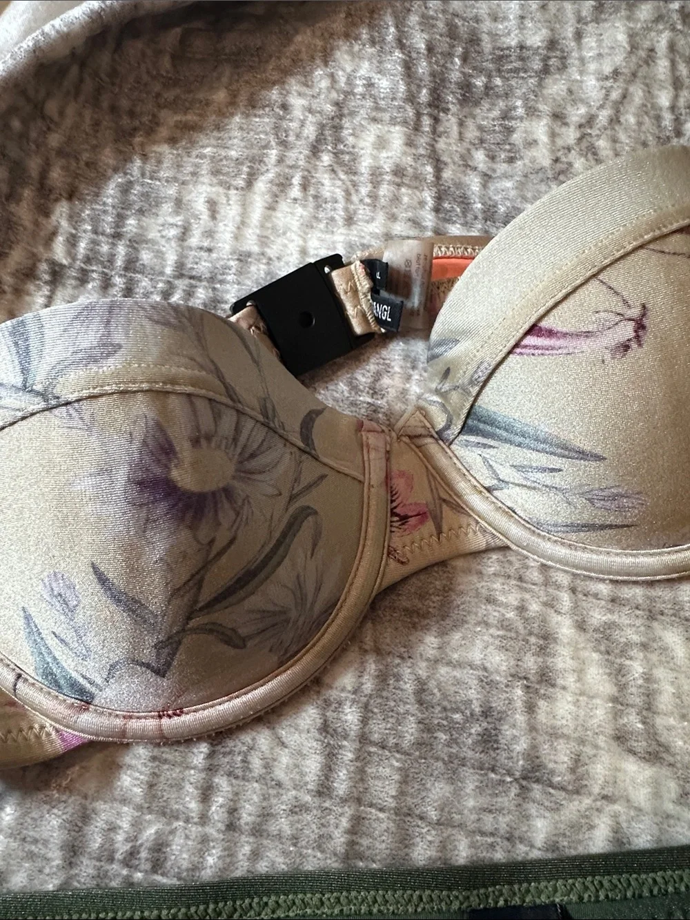 triangl swimwear Floral Strapless Bikini Top with Olive Green Bottoms